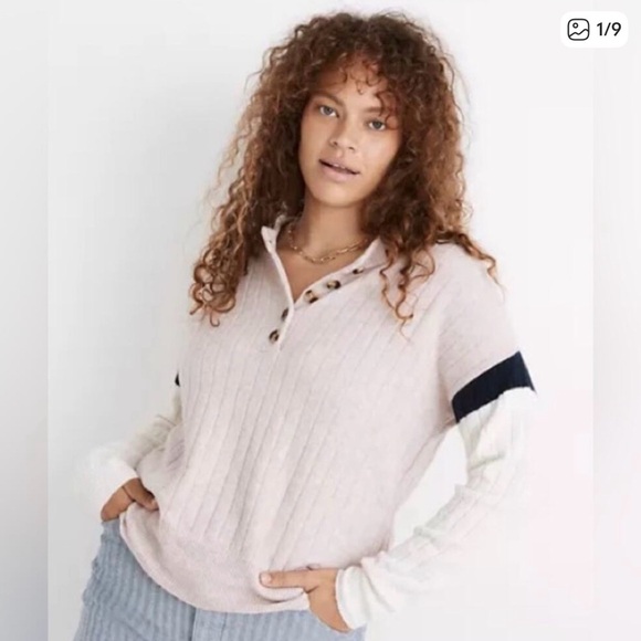 Madewell Sweaters - NWT Madewell Wool & Alpaca Blend Sweater in Pink with Navy and White size small